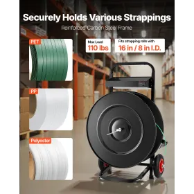 Banding Strapping Cart, Fit for PET/PP/Polyester Strapping Coils with 20.3/40.6 cm Core Size, Heavy Duty Strapping Dispenser Equ