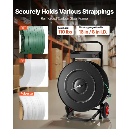 Banding Strapping Cart, Fit for PET/PP/Polyester Strapping Coils with 20.3/40.6 cm Core Size, Heavy Duty Strapping Dispenser Equ