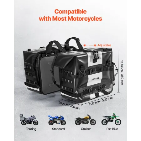 Motorcycle Saddlebag, 56 L (28 L x 2) Large Capacity Side Saddle Bag Compatible with Most Motorcycles, Waterproof Fabric Outdoor