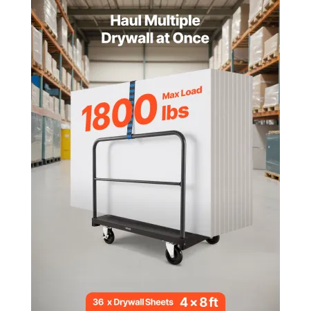 Drywall Cart Dolly, 816 kg Load Capacity, 2-in-1 Steel Panel Truck Cart with 12.5 mm Swivel Casters, 91.4 x 61 cm Platform Truck