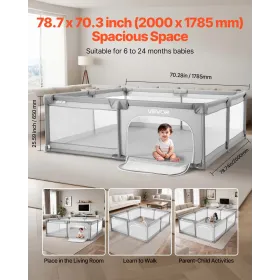 VEVOR Babykravlegård, 2000 x 1785 mm Ekstra stor kravlegård til småbørn, Indendørs/Udendørs Babyhegn Legegård, No-Gap Safety Ac