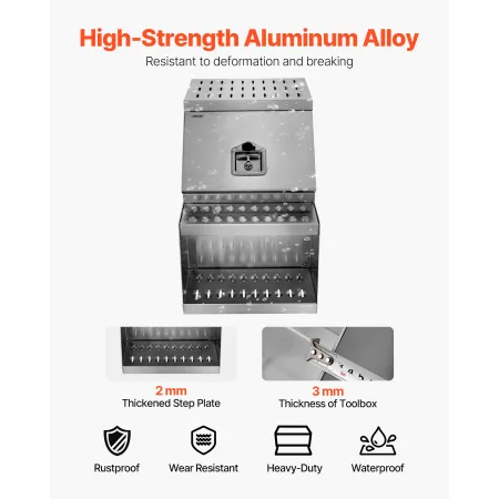 VEVOR Semi-Truck Trin Værktøjskasse, 457 x 695 x 645 mm Heavy Duty Aluminium Værktøjskasse Side Mount, Vandtæt Side Opbevarings