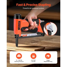 VEVOR Pneumatic Staple Gun, 21 Gauge Long-Nose Upholstery Stapler for 80 Series Fine Wire Staples 12.8mm Crown 6mm-16mm Length, 