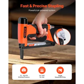 VEVOR Pneumatic Staple Gun, 20 Gauge Long-Nose Upholstery Stapler for 50 Series Fine Wire Staples 12.8mm Crown 6mm-16mm Length, 