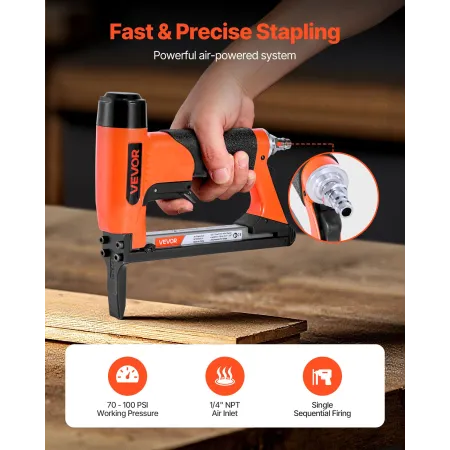 Pneumatic Staple Gun, 20 Gauge Long-Nose Upholstery Stapler for 50 Series Fine Wire Staples 12.8mm Crown 6mm-16mm Length, Max 11