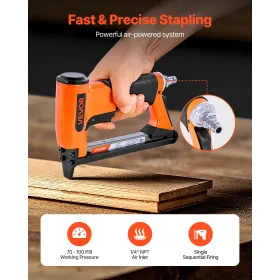 VEVOR Pneumatic Staple Gun, 21 Gauge Air Upholstery Stapler for 80 Series Fine Wire Staples 12.8mm Crown 6mm -16mm Length, Max 1