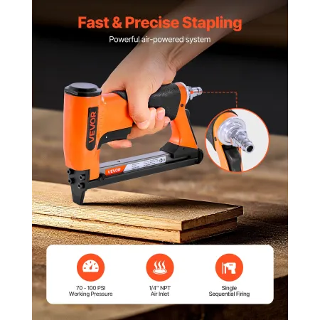 VEVOR Pneumatic Staple Gun, 21 Gauge Air Upholstery Stapler for 80 Series Fine Wire Staples 12.8mm Crown 6mm -16mm Length, Max 1