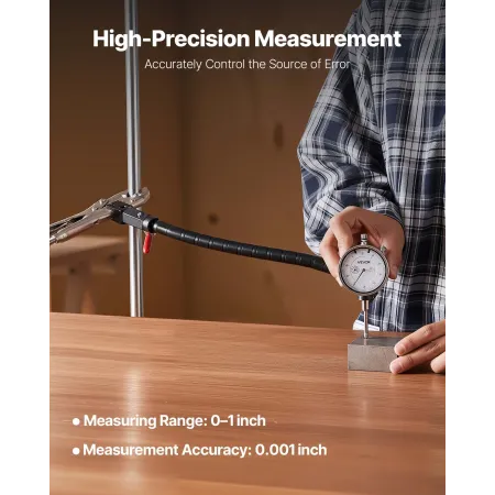 Dial Test Indicator with 360° Flexible Arm and 360° Locking Pliers, 0.03 mm Accuracy, 0-25.4mm Range, Professional for Machine S