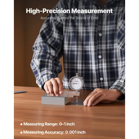 VEVOR Dial Test Indicator with Metal Base, 0.03 mm Accuracy, 0-25.4mm Range, Easy to Read Large Dial, Professional for Narrow Ar