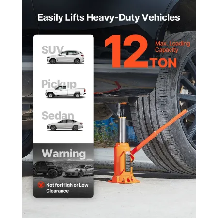 VEVOR Hydraulic Bottle Jack, 12 Ton (26455.5 lbs) Capacity, 205-400 mm Lifting Range, Heavy Duty Welded Bottle Jack for Car, SUV