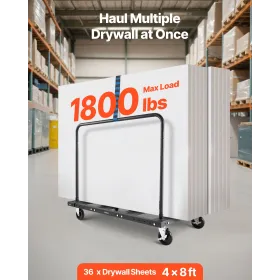 VEVOR Drywall Cart Dolly, 816 kg Load Capacity, Steel Panel Truck Cart with 12.5 mm Swivel Casters, Lumber Drywall Dolly with Ti