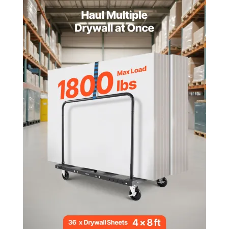VEVOR Drywall Cart Dolly, 816 kg Load Capacity, Steel Panel Truck Cart with 12.5 mm Swivel Casters, Lumber Drywall Dolly with Ti