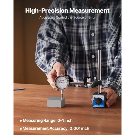 VEVOR Dial Test Indicator, 0.03 mm Accuracy, 0-25.4mm Measuring Range, Easy to Read Large Dial, Professional for Internal Diamet