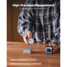Dial Test Indicator with Dual Rod Stand and Storage Case, 0.03 mm Accuracy, 0-25.4mm Range, Fine Adjustable Long Arm, Non-Magnet
