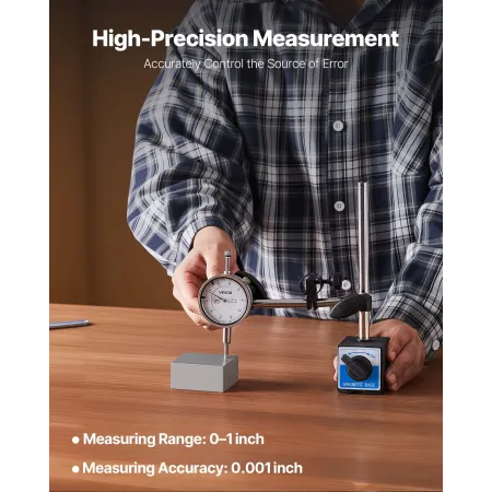 Dial Test Indicator with Dual Rod Stand and Storage Case, 0.03 mm Accuracy, 0-25.4mm Range, Fine Adjustable Long Arm, Non-Magnet