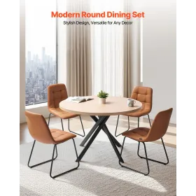 VEVOR 5-Piece Dining Table Set, Space-Saving Round Kitchen Table with 4 Upholstered Orange Chairs, PU Leather Cushions, Modern W
