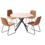 5-Piece Dining Table Set, Space-Saving Round Kitchen Table with 4 Upholstered Orange Chairs, PU Leather Cushions, Modern Wood-To