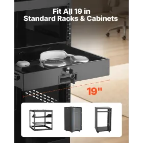 VEVOR 2U Rack Mount Drawer, 22.68 kg Max Load-Bearing, Lockable Server Cabinet Case, Sliding Drawer with Lock and Cable Manageme
