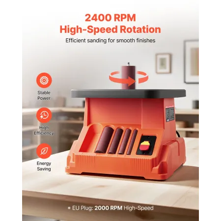 VEVOR Oscillating Spindle Sander, 2000RPM Benchtop Spindle Sander with 6 Sleeves (12.7–76.2 mm), 16mm Stroke & 390 x 415 mm Wide