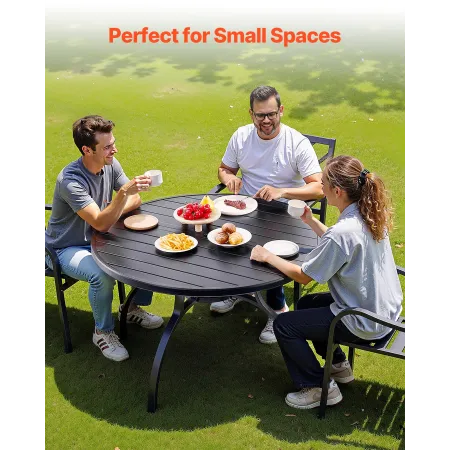 VEVOR Outdoor Patio Dining Table, 120cm Round Metal Steel Slat Backyard Bistro Tables, with 38mm Umbrella Hole, Outside All-Weat