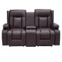 Loveseat Recliner Sofa, Manual Reclining Couch with Center Console, PU Faux Leather Recliner Sofa with USB Ports, Cup Holders an