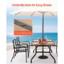 Outdoor Patio Dining Table, 150cm Long Rectangular Wood-Like Steel Slat Backyard Bistro Tables for 4-6, with 38mm Umbrella Hole,