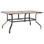 Outdoor Patio Dining Table, 150cm Long Rectangular Wood-Like Steel Slat Backyard Bistro Tables for 4-6, with 38mm Umbrella Hole,