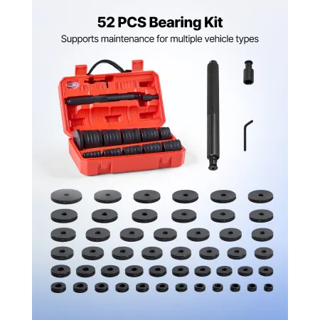 Bearing Press Kit, 52 Pcs, Bearing Race and Seal Driver Set with 49 Bushings and Handle Shaft, Bushing Driver Tool Set, Heavy Du