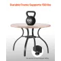 Outdoor Patio Dining Table, 103cm Round Wood-Like Steel Slat Backyard Bistro Coffee Tables for 4, with 38mm Umbrella Hole, Outsi