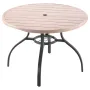Outdoor Patio Dining Table, 103cm Round Wood-Like Steel Slat Backyard Bistro Coffee Tables for 4, with 38mm Umbrella Hole, Outsi