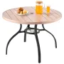 Outdoor Patio Dining Table, 103cm Round Wood-Like Steel Slat Backyard Bistro Coffee Tables for 4, with 38mm Umbrella Hole, Outsi