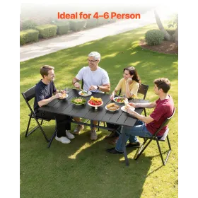 VEVOR Outdoor Patio Dining Table, 150cm Long Rectangular Metal Steel Slat Backyard Bistro Tables for 4-6, with 38mm Umbrella Hol