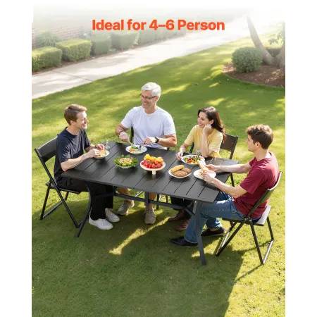 VEVOR Outdoor Patio Dining Table, 150cm Long Rectangular Metal Steel Slat Backyard Bistro Tables for 4-6, with 38mm Umbrella Hol