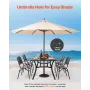 Outdoor Patio Dining Table, 150cm Long Rectangular Metal Steel Slat Backyard Bistro Tables for 4-6, with 38mm Umbrella Hole, All