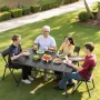 Outdoor Patio Dining Table, 150cm Long Rectangular Metal Steel Slat Backyard Bistro Tables for 4-6, with 38mm Umbrella Hole, All