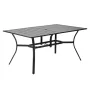 Outdoor Patio Dining Table, 150cm Long Rectangular Metal Steel Slat Backyard Bistro Tables for 4-6, with 38mm Umbrella Hole, All