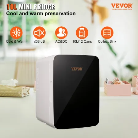 Mini Fridge, 10L/12 Cans Compact Personal Fridge, AC/DC Portable Thermoelectric Cooler and Warmer Refrigerators, Skincare Fridge