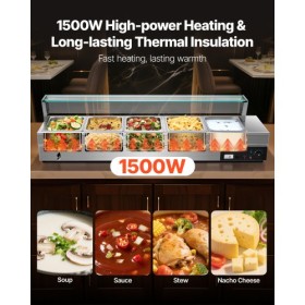 Commercial Electric Food Warmer Countertop Buffet 5*8Qt with Glass Shield