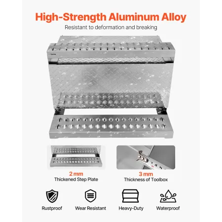 Semi-Truck Step Tool Box, 790 x 770 x 485 mm Heavy Duty Aluminum Diamond Plate Toolbox, Waterproof Cab Entry Step Storage Box wi
