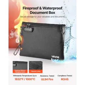 VEVOR Fireproof Document Bag, 1000 ℃ Heat Insulated Fireproof & Waterproof Bag with Lock, Portable File Storage Security Organiz