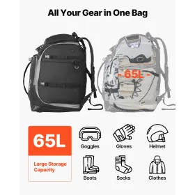 Ski Boot Bag Snowboard Boots Travel Backpack 55L Waterproof Oxford Black