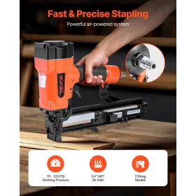 Pneumatic Staple Gun, 16 Gauge 26.4mm Wide Crown Pneumatic Stapler 16mm to 38mm Length, 70-120PSI Air Staple Gun with Two Firing
