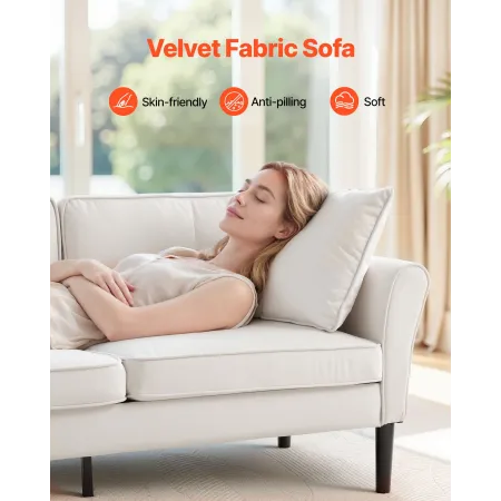 VEVOR Loveseat sofa, 176 cm lille sofa sofa til stuen, fløjlsstof 2-sæders sofa med bugtet fjeder, bløde puder og