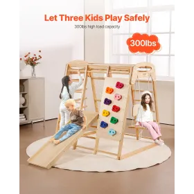 Indoor Jungle Gym, 7-in-1 Toddler Indoor Playground, 109 x 120 x 119.5 cm, with Wood and Rope Ladder, Net Ladder, Swing, Monkey 