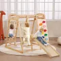 VEVOR Indendørs Jungle Gym, 7-i-1 Indendørs legeplads til småbørn, 109 x 120 x 119,5 cm, med træ- og rebstige, netstige, gynge,