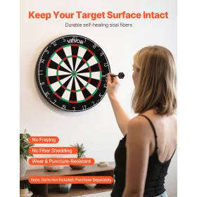 Dart Board, High-Grade Self-Healing Sisal Fiber Dartboard with Staple-Free Bullseye, Blade Wire & Rotating Number Ring, 450mm Pr