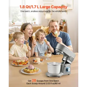 Ice Cream Maker, 1.7 L Capacity, 6-Speed Electric Stand Mixer, with LED Digital Display & Timer, Mixing Paddle, Dough Hook, Spla