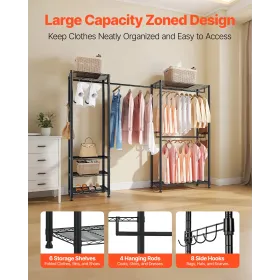 VEVOR Clothing Garment Rack, Heavy Duty Clothes Rack, Freestanding Clothes Racks with Steel Frame, 363 kg Load Capacity Closet W