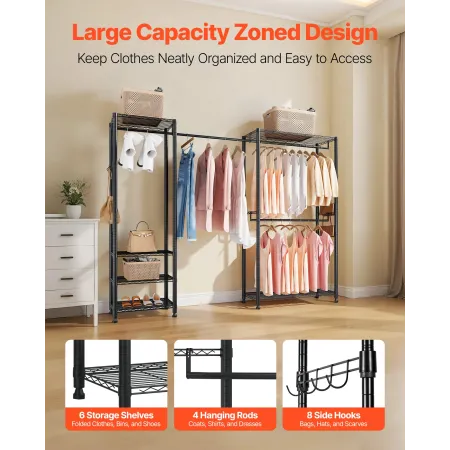 Clothing Garment Rack, Heavy Duty Clothes Rack, Freestanding Clothes Racks with Steel Frame, 363 kg Load Capacity Closet Wardrob