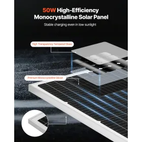 VEVOR 50W 12V Solar Battery Trickle Charger Maintainer, Mono Solar Panel Batterioplader med opgraderet MPPT Controller & Adjusta